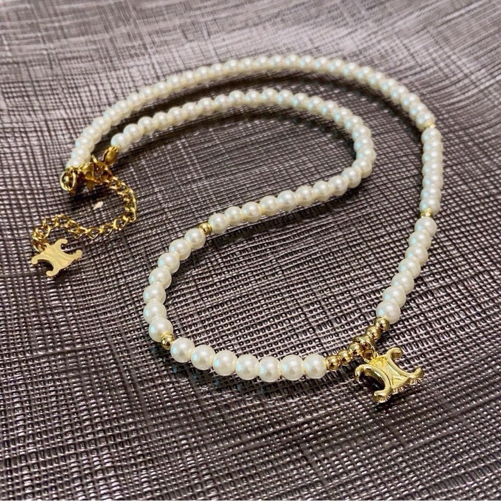 Celine Gold and Cream Pearl Necklace
